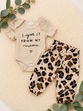Baby Girl Outfit with Onesie and Leopard Pants